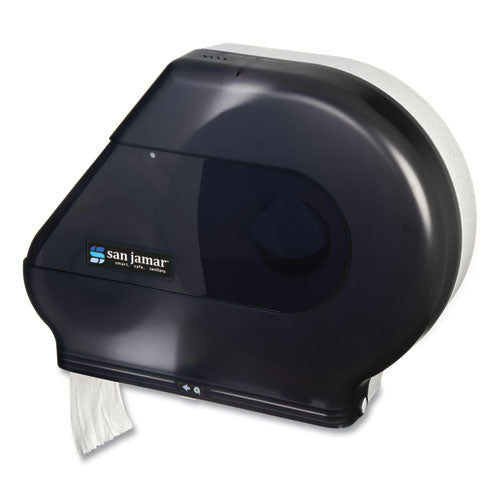 Image of San Jamar® R6500TBK Quantum 12"-13" JBT Dispenser, Classic, 22 x 5.88 x 16.5, Transparent Black Pearl