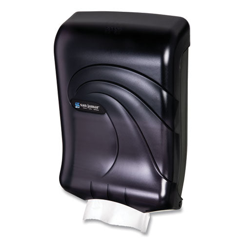 Image of San Jamar® T1790TBK Large Capacity Ultrafold Multifold/C-Fold Towel Dispenser, Oceans, 11.75 x 6.25 x 18, Transparent Black Pearl