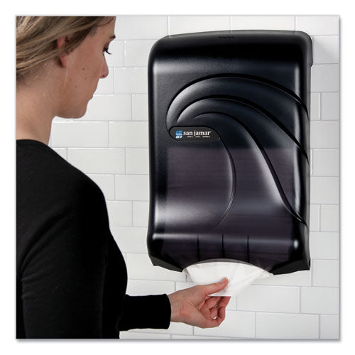 Image of San Jamar® T1790TBK Large Capacity Ultrafold Multifold/C-Fold Towel Dispenser, Oceans, 11.75 x 6.25 x 18, Transparent Black Pearl