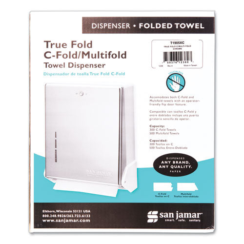 Image of San Jamar® T1905XC True Fold C-Fold/multifold Paper Towel Dispenser, 11.63 X 5 X 14.5, Chrome