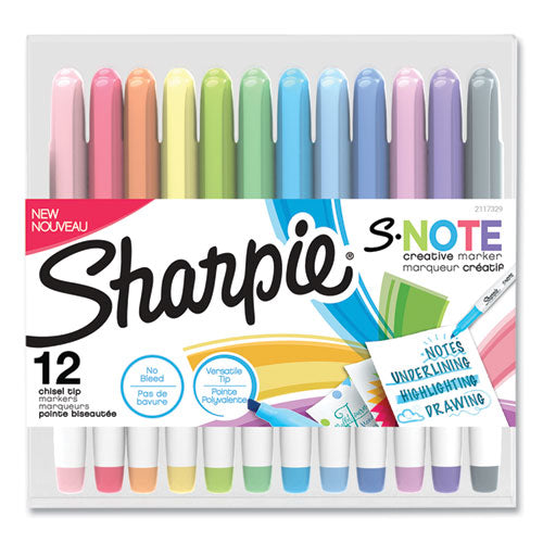 Image of Sharpie® 2117329/2158060 S-Note Creative Markers, Assorted Ink Colors, Chisel Tip, Assorted Barrel Colors, 12/pack