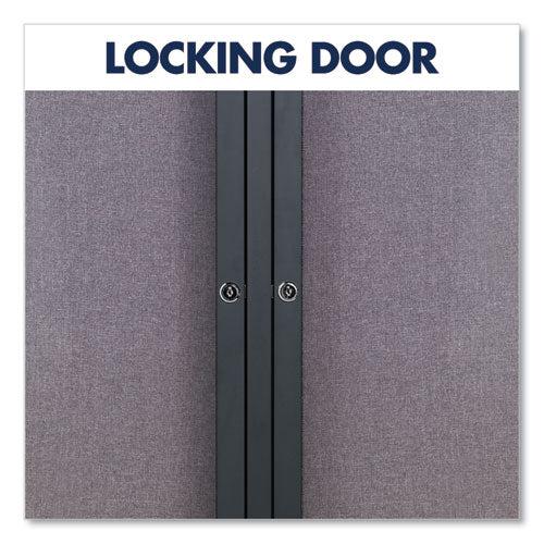 Image of Quartet® 2364L Enclosed Indoor Fabric Bulletin Board with Two Hinged Doors, 48" x 36", Gray Surface, Graphite Gray Aluminum Frame