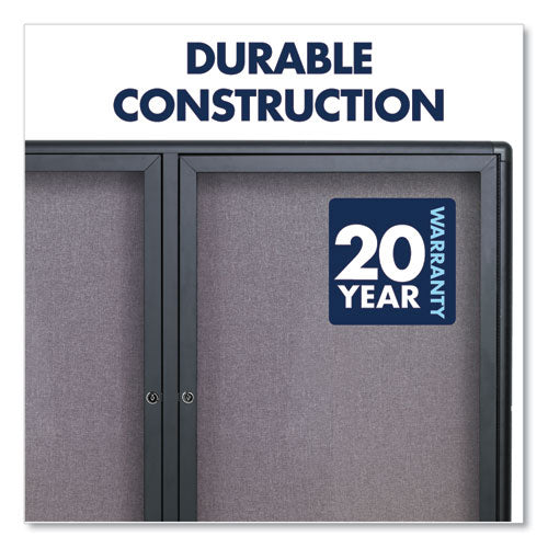 Image of Quartet® 2364L Enclosed Indoor Fabric Bulletin Board with Two Hinged Doors, 48" x 36", Gray Surface, Graphite Gray Aluminum Frame
