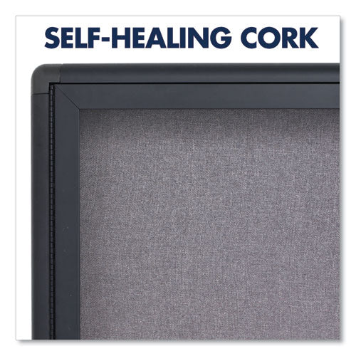Image of Quartet® 2364L Enclosed Indoor Fabric Bulletin Board with Two Hinged Doors, 48" x 36", Gray Surface, Graphite Gray Aluminum Frame