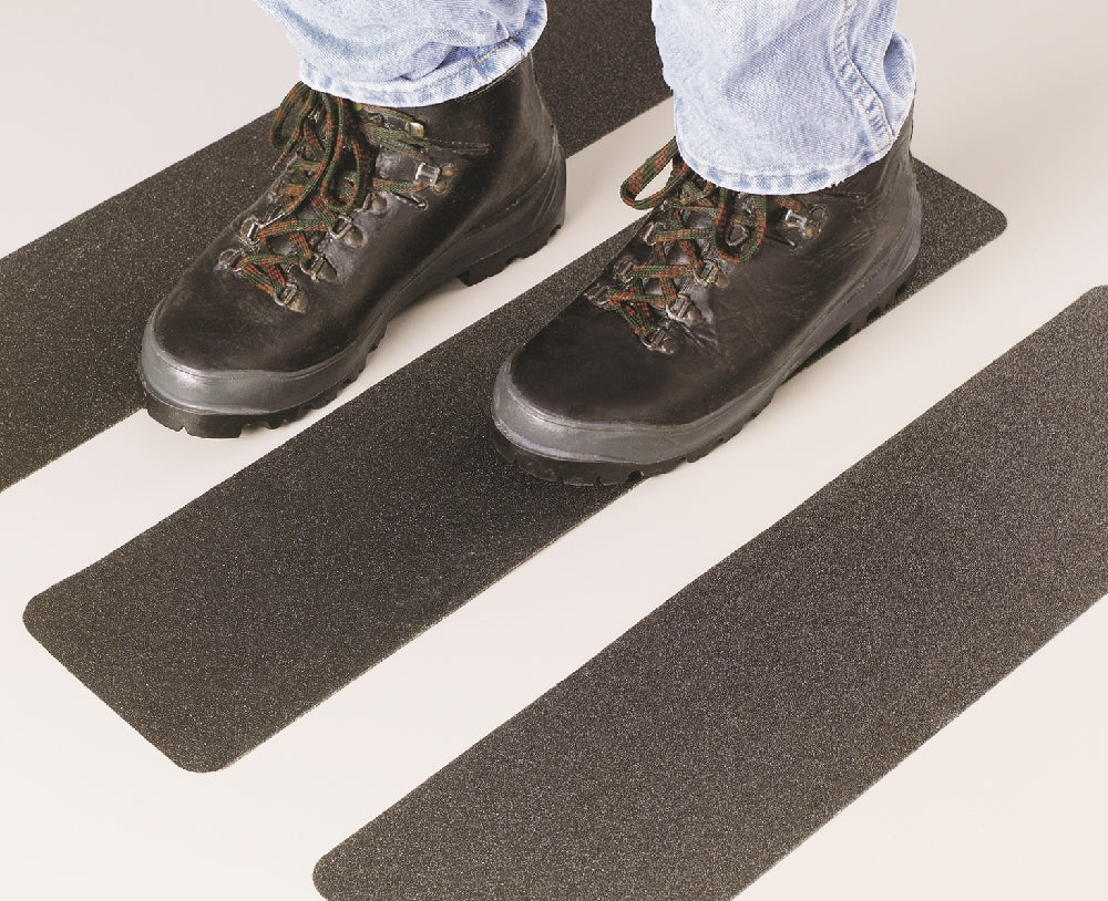 Image of SKILCRAFT® Peel-and-Stick Nonskid Tapes and Treads, General Purpose, Black, 24" x 6" x .08" Pieces
