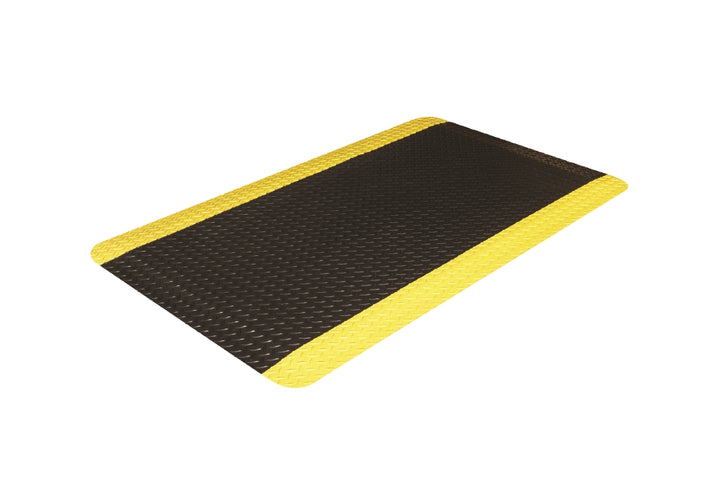 Image of SKILCRAFT® Anti-Fatigue Mats, Heavy-Duty Industiral Hard-Top, Black/4 Yellow Boarder Stripes, 3' x 12' x 0.563"