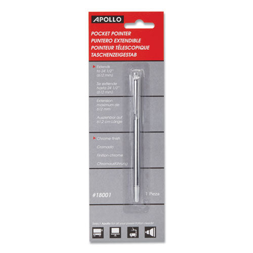 Image of Apollo® V18001 Slimline Pen-Size Pocket Pointer With Clip, Extends To 24.5", Silver