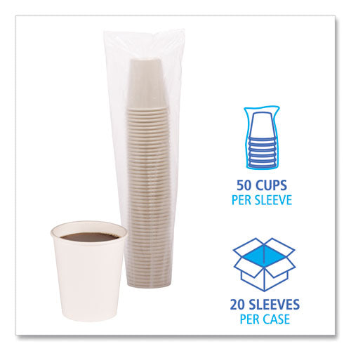 Image of Boardwalk® BWKWHT8HCUP Paper Hot Cups, 8 oz, White, 50/Sleeve, 20 Sleeves/Carton