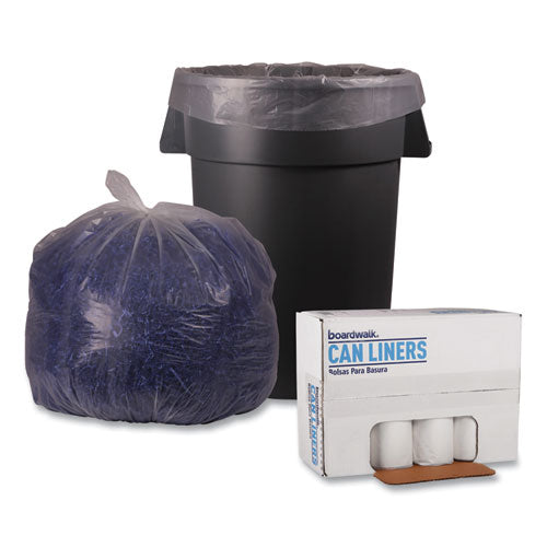 Image of Boardwalk® X8046DCKR01 Recycled Low-Density Polyethylene Can Liners, 45 gal, 1.4 mil, 40" x 46", Clear, Perforated, 10 Bags/Roll, 10 Rolls/Carton