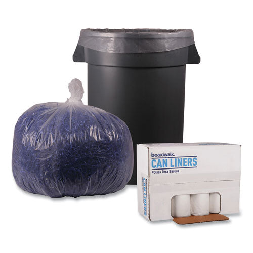 Image of Boardwalk® X6639SCKR01 Recycled Low-Density Polyethylene Can Liners, 33 gal, 1.1 mil, 33" x 39", Clear, Perforated, 10 Bags/Roll, 10 Rolls/Carton