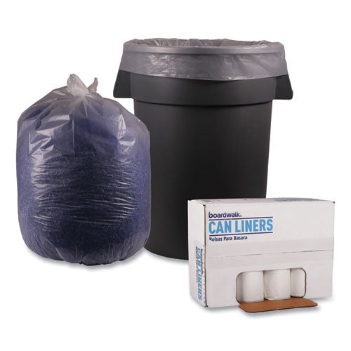 Image of Boardwalk® X8647DCKR01 Recycled Low-Density Polyethylene Can Liners, 56 gal, 1.4 mil, 43" x 47", Clear, Perforated, 10 Bags/Roll, 10 Rolls/Carton