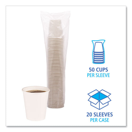 Image of Boardwalk® BWKWHT10HCUP Paper Hot Cups, 10 oz, White, 50/Sleeve, 20 Sleeves/Carton