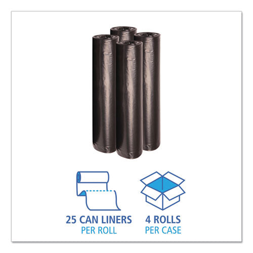 Image of Boardwalk® H8048EKKR01 Recycled Low-Density Polyethylene Can Liners, 45 gal, 0.8 mil, 40" x 48", Black, Perforated, 10 Bags/Roll, 10 Rolls/Carton