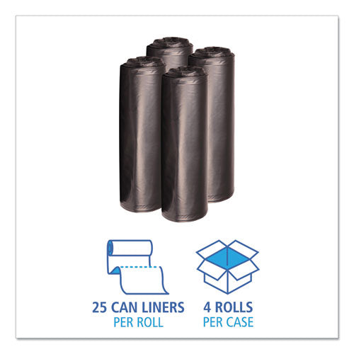 Image of Boardwalk® X6639XKKR01 Recycled Low-Density Polyethylene Can Liners, 33 gal, 1.6 mil, 33" x 39", Black, Perforated, 10 Bags/Roll, 10 Rolls/Carton