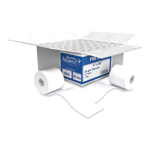 Image of Alliance 3555 Thermal Cash Register/pos Roll, 3" X 80 Ft, White, 36/carton