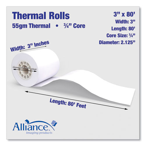 Image of Alliance 3555 Thermal Cash Register/pos Roll, 3" X 80 Ft, White, 36/carton