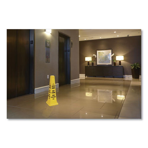 Image of Rubbermaid® Commercial FG627677YEL Multilingual Wet Floor Safety Cone, 12.25 x 12.25 x 36, Yellow