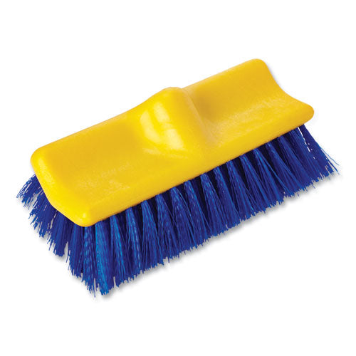 Image of Rubbermaid® Commercial FG633700BLUE Bi-Level Deck Scrub Brush, Blue Polypropylene Bristles, 10" Brush, 10" Plastic Block, Threaded Hole