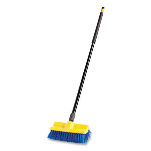 Image of Rubbermaid® Commercial FG633700BLUE Bi-Level Deck Scrub Brush, Blue Polypropylene Bristles, 10" Brush, 10" Plastic Block, Threaded Hole
