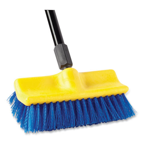 Image of Rubbermaid® Commercial FG633700BLUE Bi-Level Deck Scrub Brush, Blue Polypropylene Bristles, 10" Brush, 10" Plastic Block, Threaded Hole