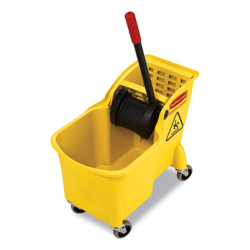 Image of Rubbermaid® Commercial FG738000YEL Tandem 31-Quart Bucket/Wringer Combo, Reverse, Yellow