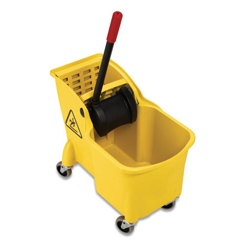Image of Rubbermaid® Commercial FG738000YEL Tandem 31-Quart Bucket/Wringer Combo, Reverse, Yellow