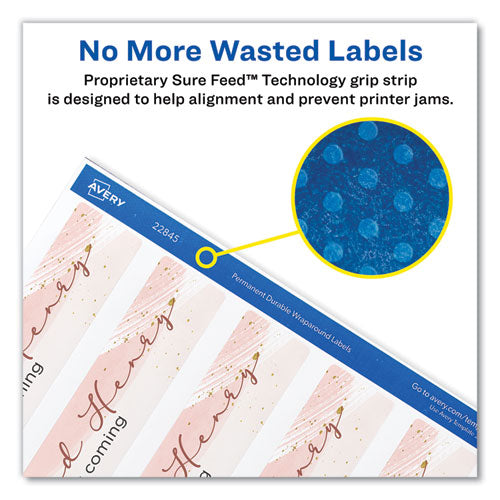 Image of Avery® 22845 Water-Resistant Wraparound Labels w/ Sure Feed, 9.75 x 1.25, White, 40/Pack