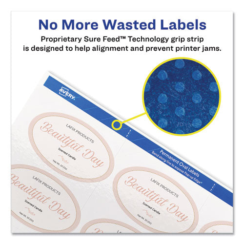 Image of Avery® 22820 Oval Labels W/ Sure Feed And Easy Peel, 2 X 3.33, Glossy White, 80/pack
