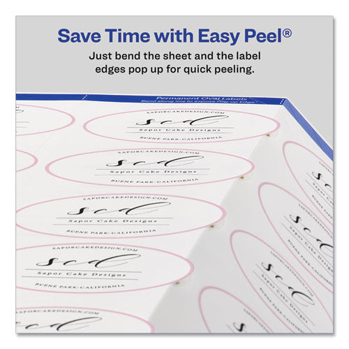Image of Avery® 22820 Oval Labels W/ Sure Feed And Easy Peel, 2 X 3.33, Glossy White, 80/pack