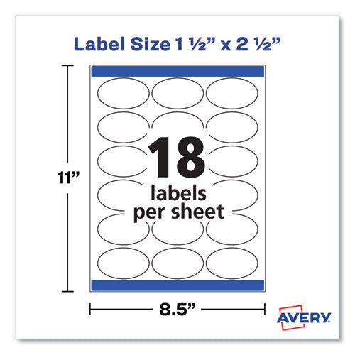 Image of Avery® 22804 Oval Labels with Sure Feed and Easy Peel, 1.5 x 2.5, Glossy White, 180/Pack