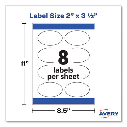 Image of Avery® 22820 Oval Labels W/ Sure Feed And Easy Peel, 2 X 3.33, Glossy White, 80/pack