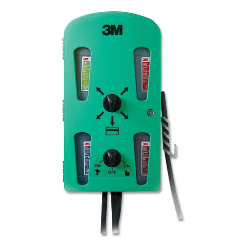 Image of 3M 85853 Flow Control System Chemical Dispenser, Air Gap, Pressure Relief Valve, (4) 0.5 Gal, 12.25 X 6.3 X 22.5, Green