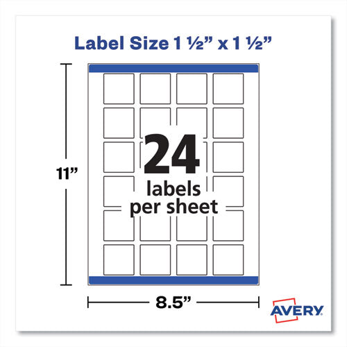 Image of Avery® 22805 Square Labels with Sure Feed and TrueBlock, 1.5 x 1.5, White, 600/Pack