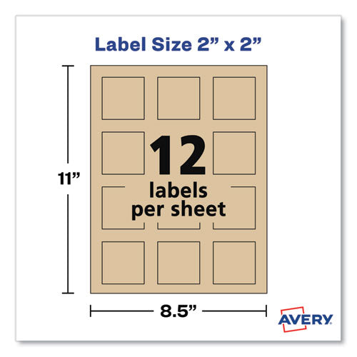 Image of Avery® 22846 Square Print-To-The-Edge Labels, Inkjet/laser Printers, 2 X 2, Kraft Brown, 12/sheet, 25 Sheets/pack