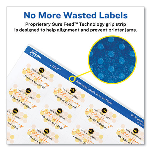 Image of Avery® 22828 Removable Durable White Rectangle Labels w/ Sure Feed, 1.25 x 1.75, 256/PK