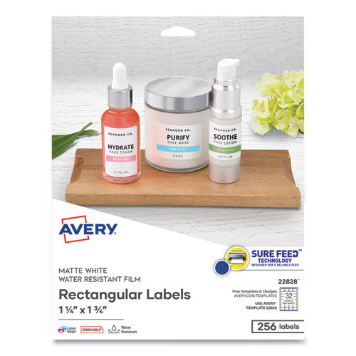 Image of Avery® 22828 Removable Durable White Rectangle Labels w/ Sure Feed, 1.25 x 1.75, 256/PK