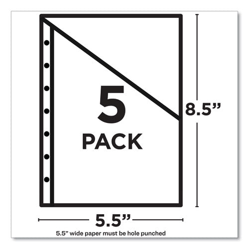 Image of Avery® 75307 Small Binder Pockets, Standard, 7-Hole Punched, Assorted, 9.25 x 5.5, 5/Pack