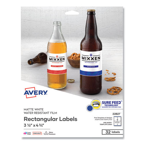 Image of Avery® 22827 Removable Print-to-the-Edge White Labels w/ Sure Feed, 3.5 x 4.75, 32/Pack