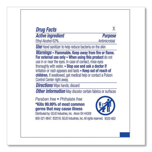 Image of PURELL® 9021-1M Premoistened Sanitizing Hand Wipes, Individually Wrapped, 5 x 7, Unscented, White, 1,000/Carton