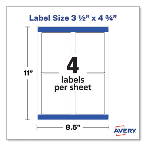 Image of Avery® 22827 Removable Print-to-the-Edge White Labels w/ Sure Feed, 3.5 x 4.75, 32/Pack