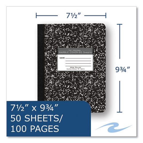 Image of Roaring Spring® 77220 Marble Cover Composition Book, Wide/Legal Rule, Black Marble Cover, (50) 9.75 x 7.5 Sheets