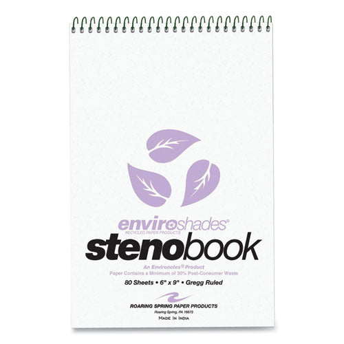 Image of Roaring Spring® ROA12264 EnviroShades Steno Notepad, White Cover, Gregg Rule, (80) Orchid 6 x 9 Sheets, 4/Pack