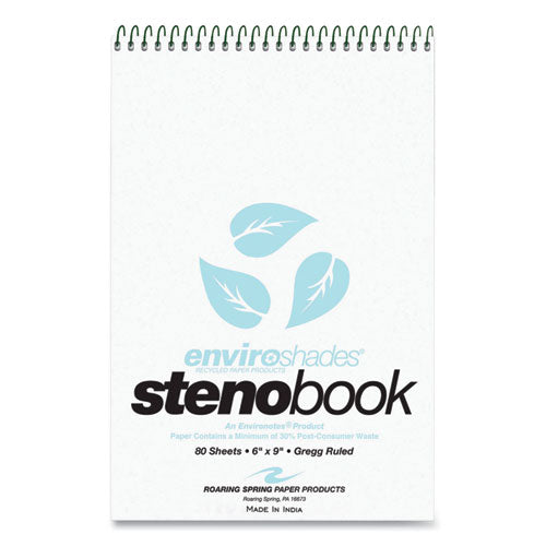 Image of Roaring Spring® ROA12284 EnviroShades Steno Notepad, White Cover, Gregg Rule, (80) Blue 6 x 9 Sheets, 4/Pack