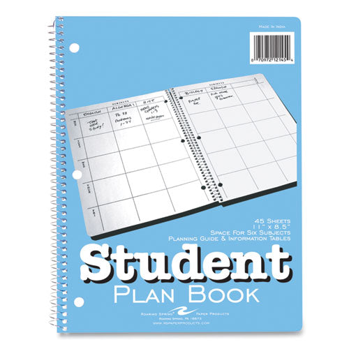 Image of Roaring SpringÂ® Student Plan Book, Homework/Assignment-Tracking, 40-Weeks: Six-Subject Day, Blue/White Cover, (100) 11 x 8.5 Sheets