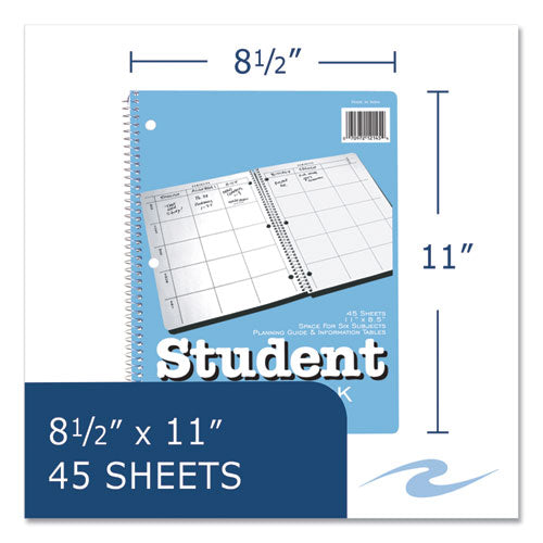 Image of Roaring SpringÂ® Student Plan Book, Homework/Assignment-Tracking, 40-Weeks: Six-Subject Day, Blue/White Cover, (100) 11 x 8.5 Sheets