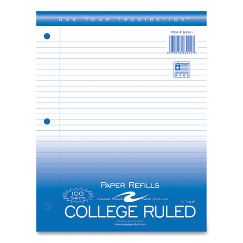 Image of Roaring Spring® 83911 Notebook Filler Paper, 3-Hole, 8.5 X 11, College Rule, 100/pack