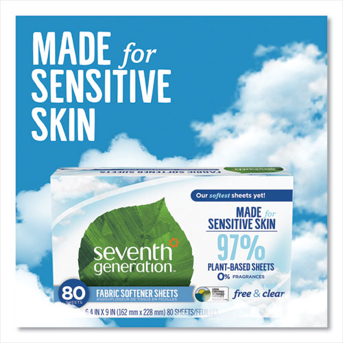 Image of Seventh Generation® 10732913449306 Natural Fabric Softener Sheets, Unscented, 80 Sheets/box