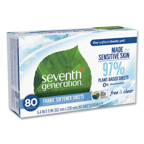 Image of Seventh Generation® 10732913449306 Natural Fabric Softener Sheets, Unscented, 80 Sheets/box