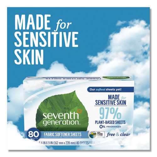 Image of Seventh GenerationÂ® Natural Fabric Softener Sheets, Unscented, 80 Sheets/box, 4/carton