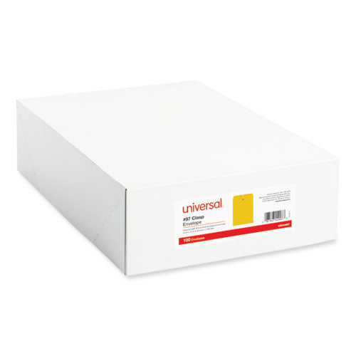 Image of Universal® UNV44907 Kraft Clasp Envelope, 32 lb Bond Weight Kraft, #97, Square Flap, Clasp/Gummed Closure, 10 x 13, Brown Kraft, 100/Box